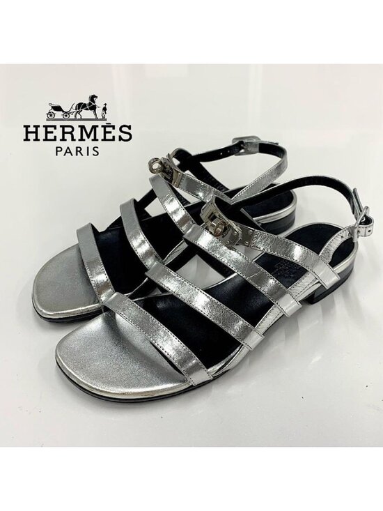 Hermes Shoes - Hermes Transat Leather Kelly Hardware Sandals Silver